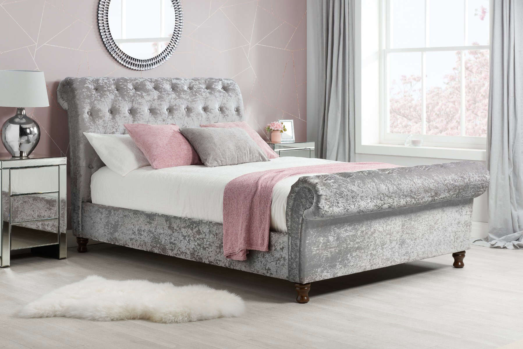 Castello 4ft6 Bedframe in Steel Crushed Velvet – PRICE DROP!