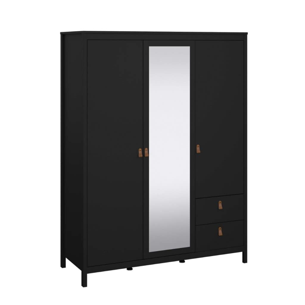Madrid 3 Door Mirrored Wardrobe - Black