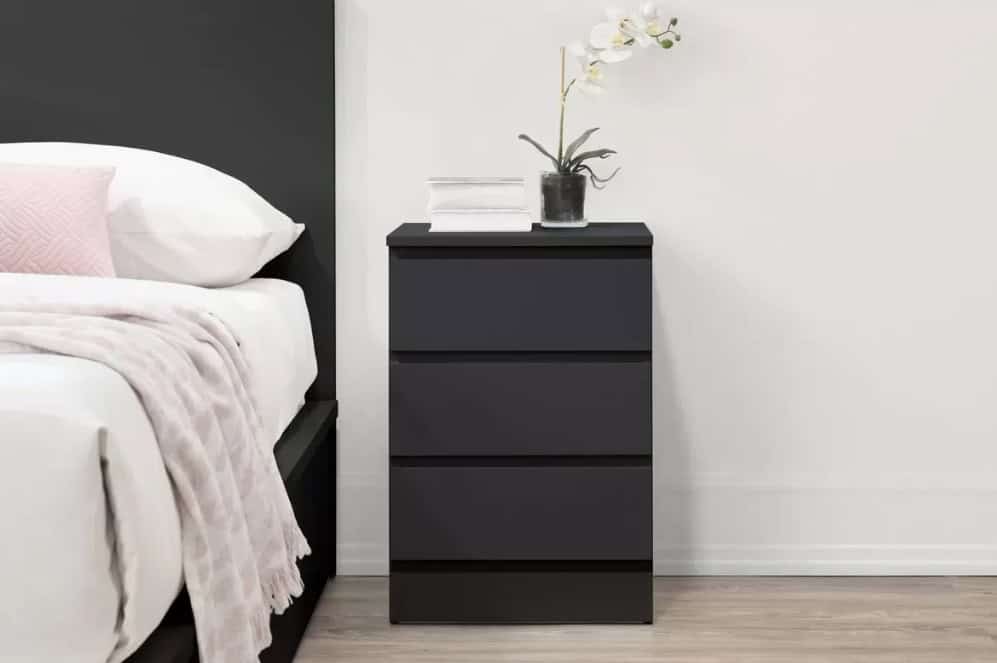 Oslo 3 Drawer Bedside – Black