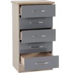 Nevada 5 Drawer Narrow Chest - Grey Gloss & Oak - Image 2