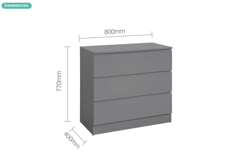 Oslo 3 Drawer Chest - Grey - Image 6