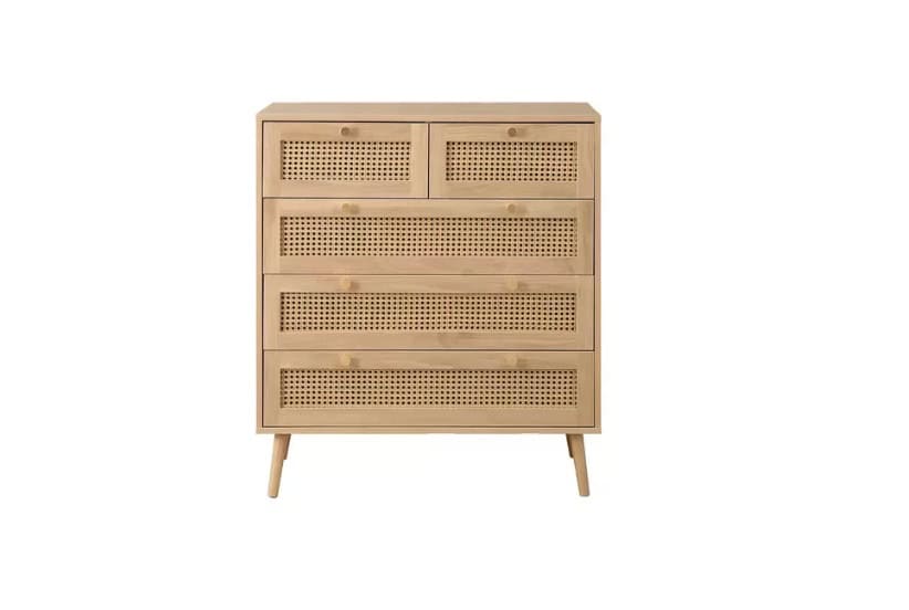 Croxley 5 Drawer Rattan Chest - Oak - Image 6
