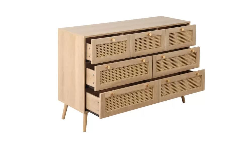 Croxley 7 Drawer Rattan Chest - Oak - Image 5