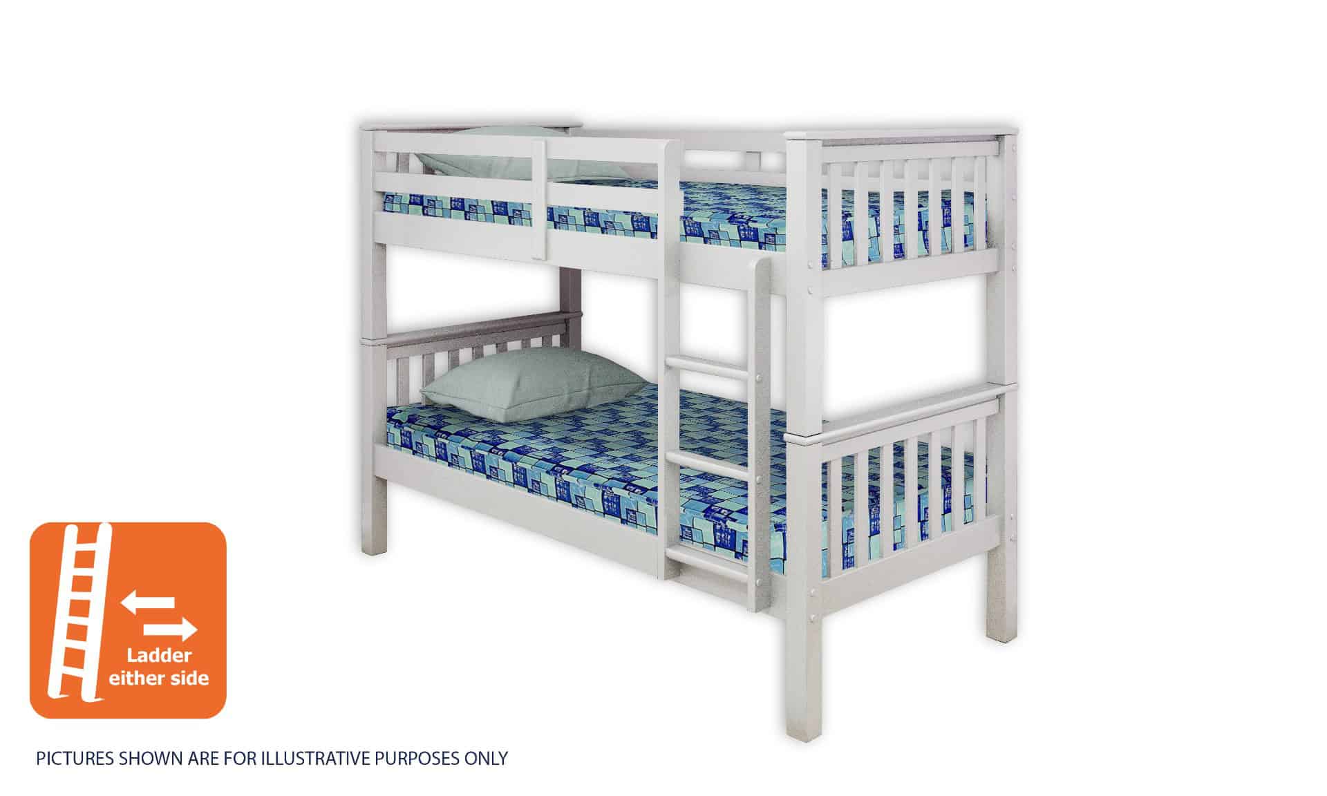 Athens Twin Bunk Bed in White with Mattresses & Duvets