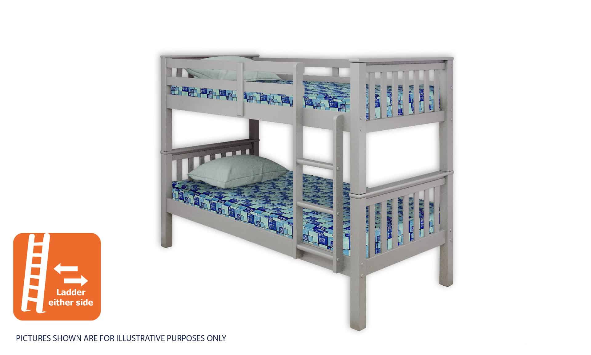 Athens Twin Bunk Bed in Grey with Mattresses & Duvets