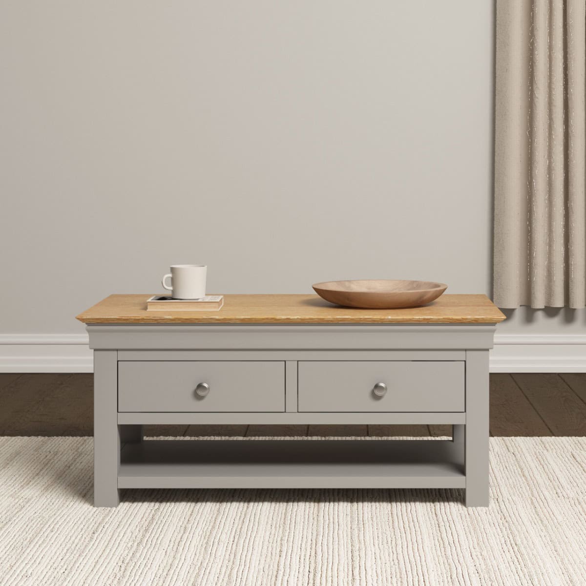 Bordeaux 2 Drawer Coffee Table - Pebble Grey - Image 3