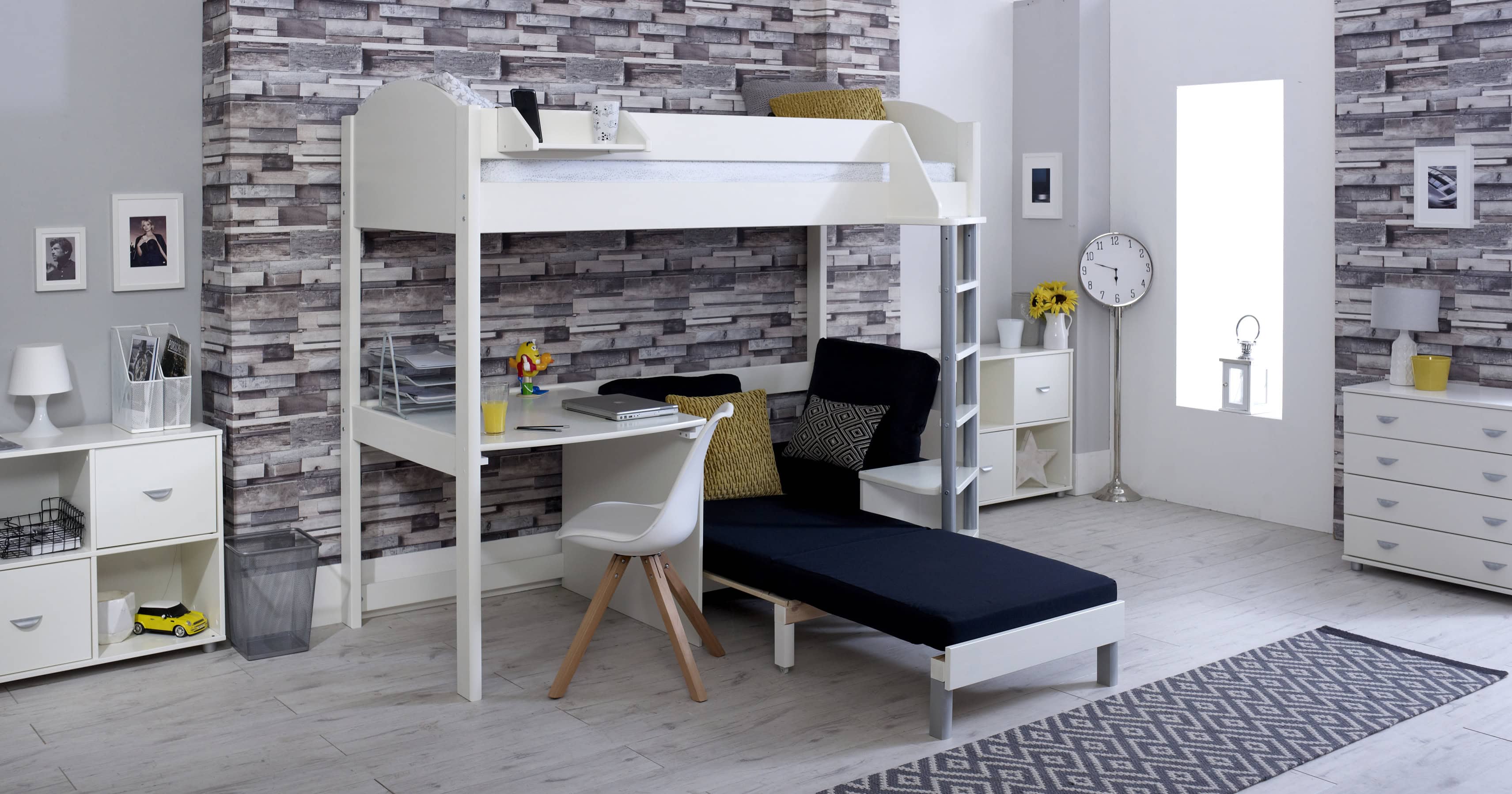 Kids Avenue Noah B Highsleeper - White with Black Cushion - Image 2
