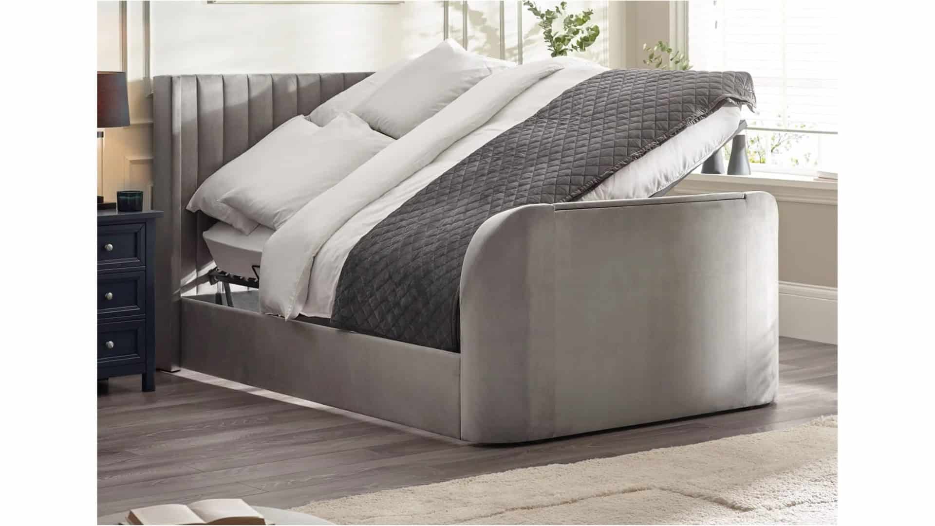 Clarke 5ft TV Side opening Ottoman - Light Grey Fabric - Image 2