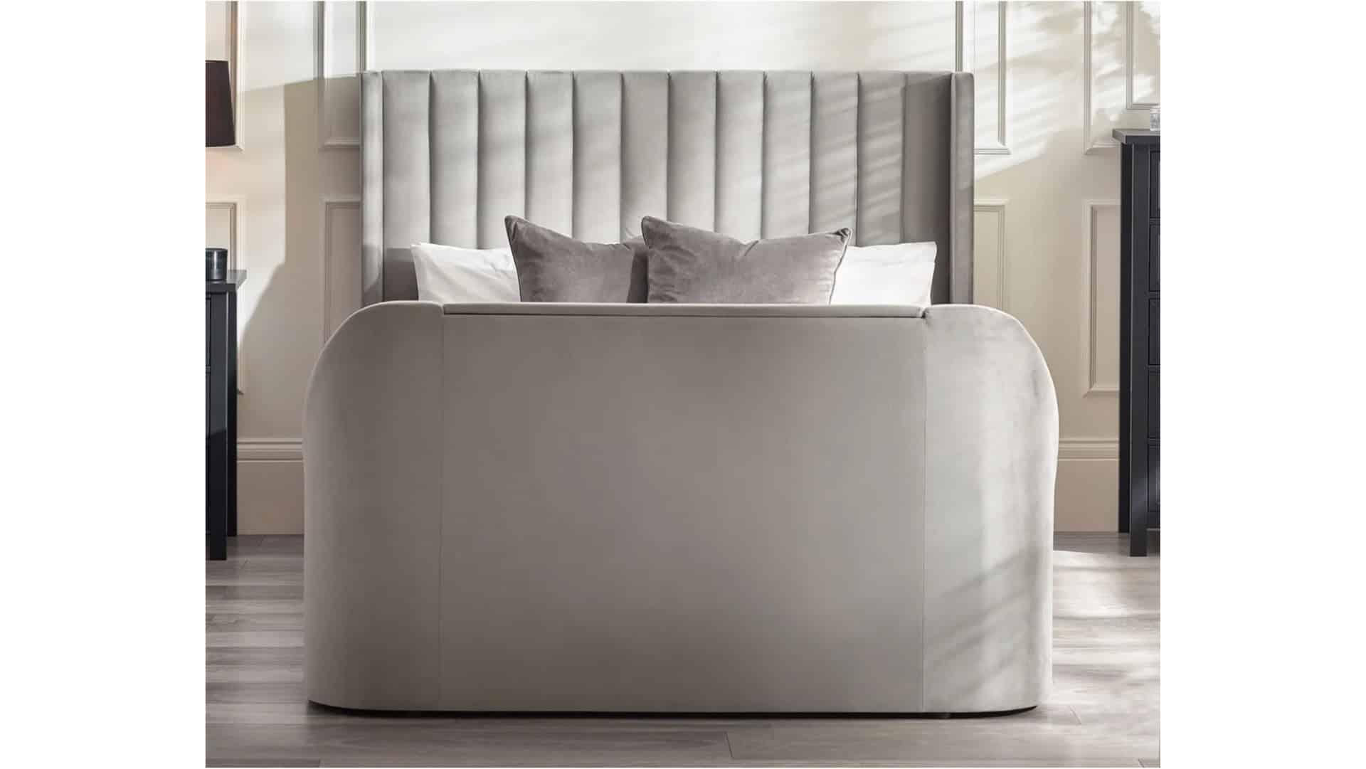 Clarke 5ft TV Side opening Ottoman - Light Grey Fabric - Image 3