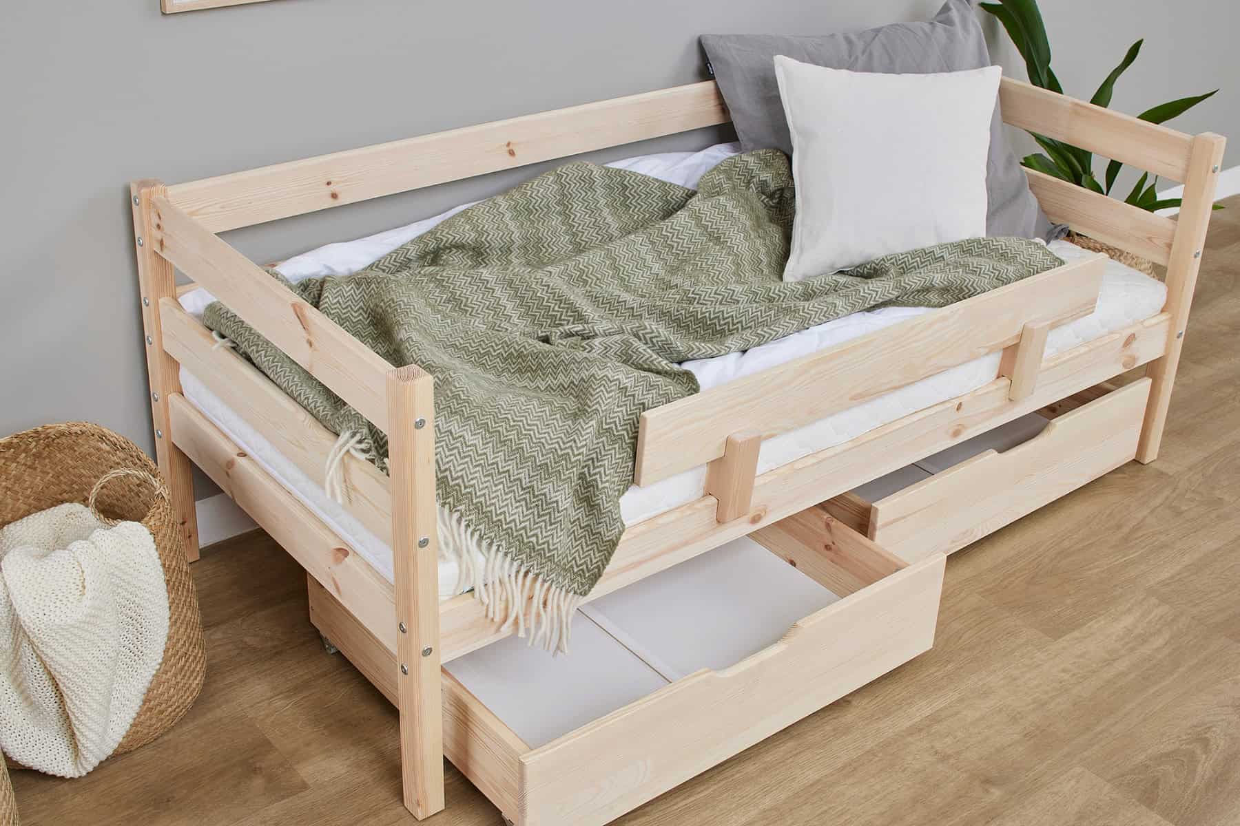 Hoppekids Shorty Daybed with Safety Rail & Drawers - Natural - Image 2