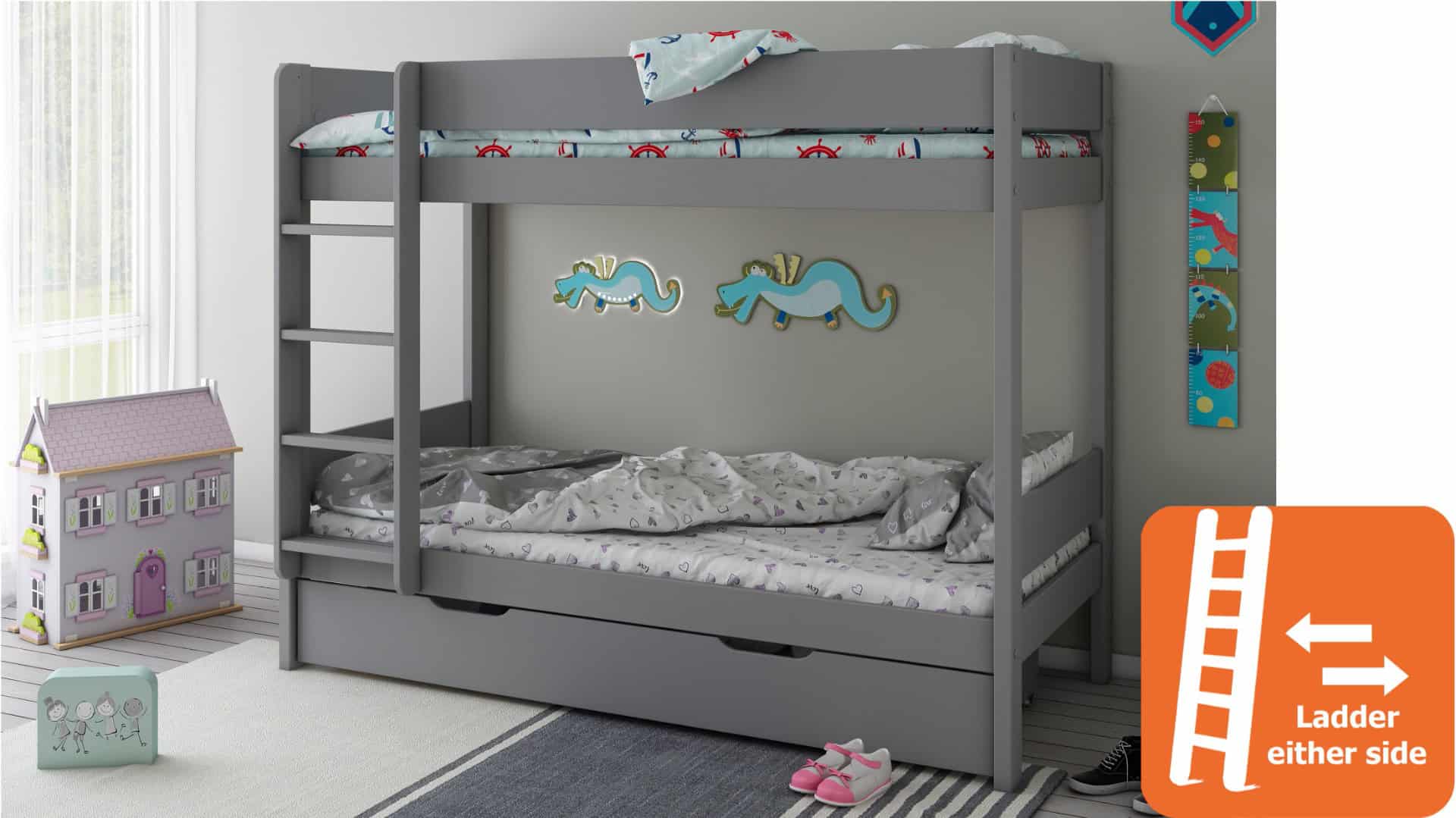 Kids Avenue Estella Grey Bunk Bed with Drawer - Image 5