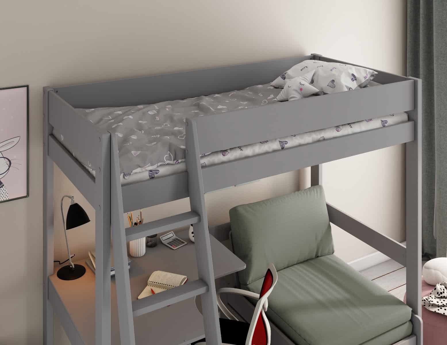 Kids Avenue Estella Grey Highsleeper with Silver Sofa Bed & Desk - Image 3