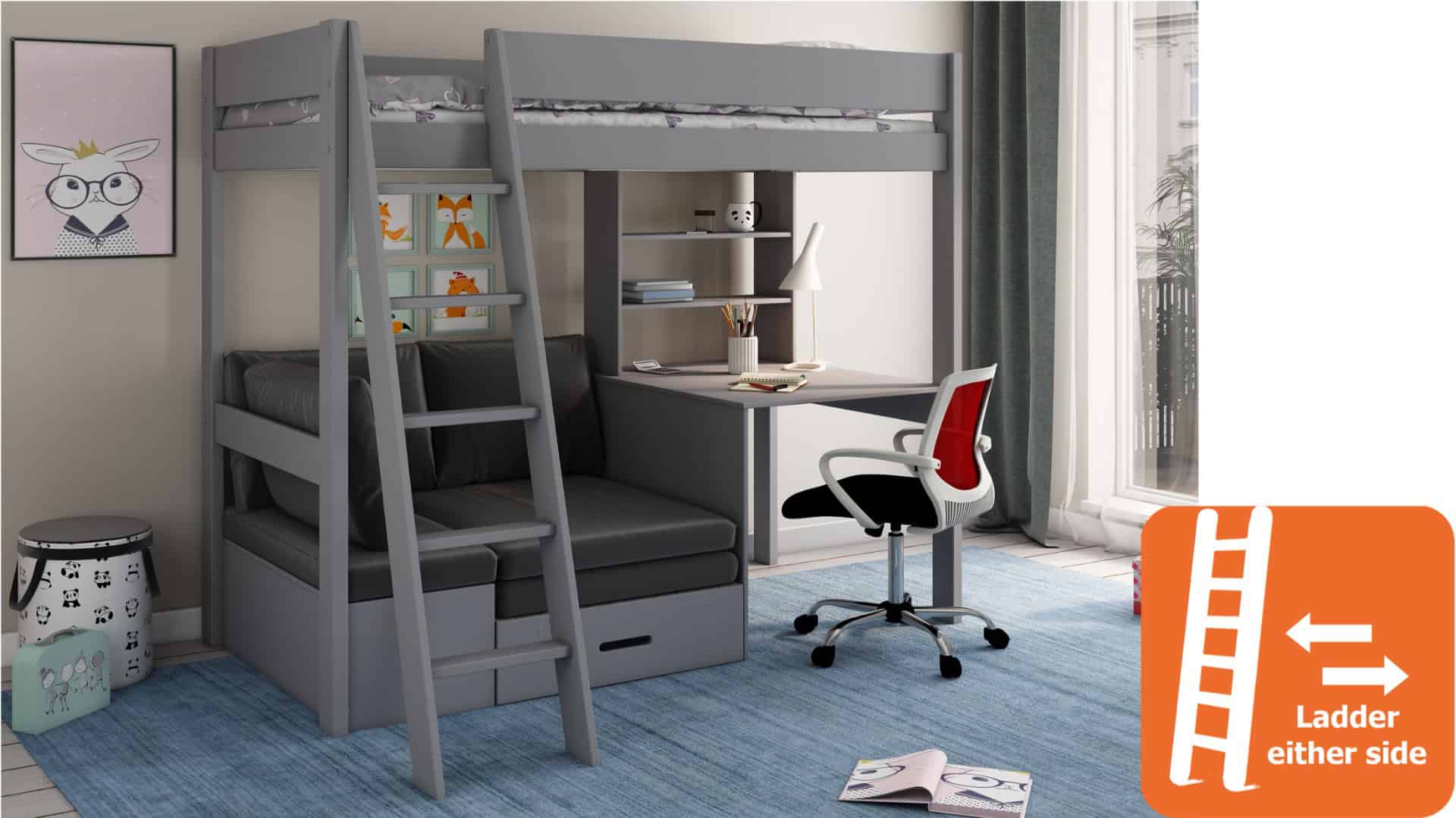 Kids Avenue Estella Grey Highsleeper with Black Sofa Bed - Image 7