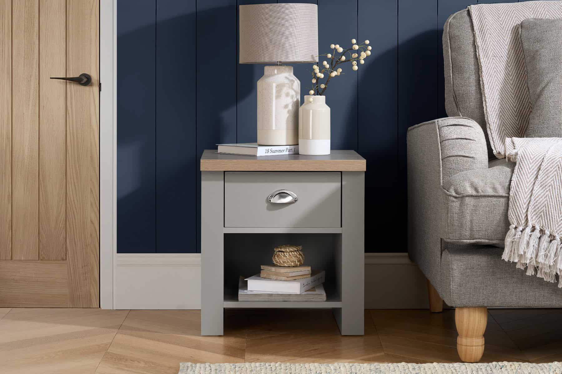 Highgate 1 Drawer Lamp Table - Grey & Oak - Image 2