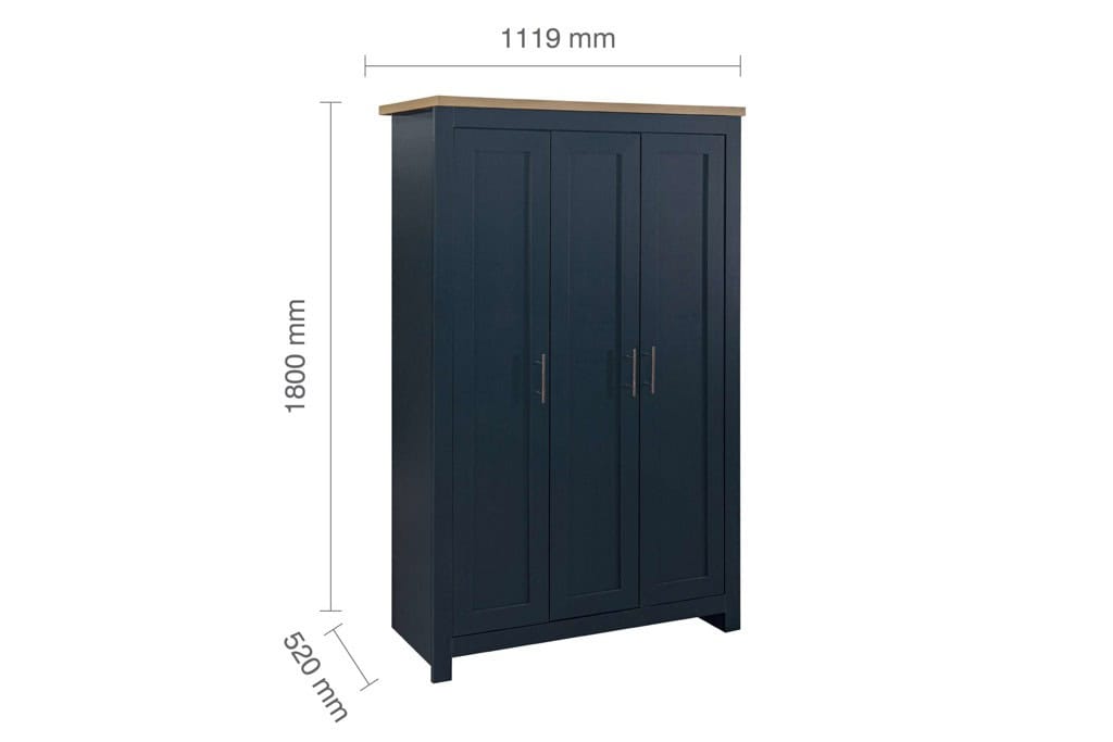 Highgate 3 Door Wardrobe - Navy & Oak - Image 7