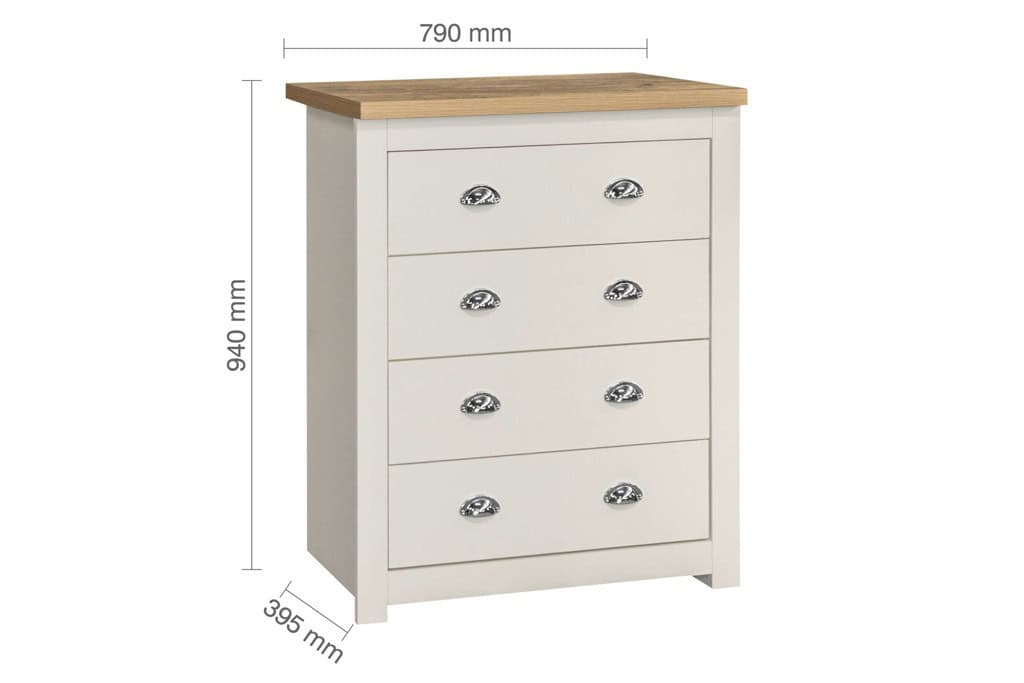 Highgate 4 Drawer Chest - Cream & Oak - Image 9