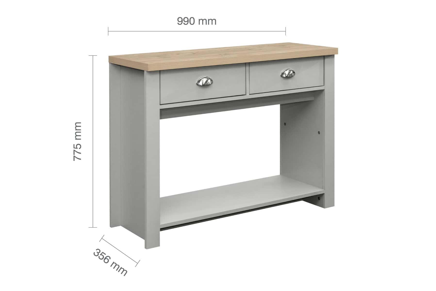 Highgate 2 Drawer Console Table - Grey & Oak - Image 8