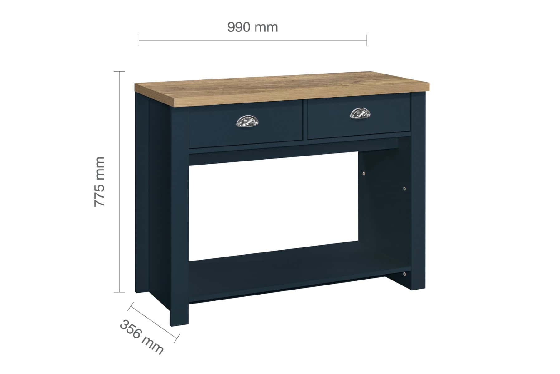 Highgate 2 Drawer Console Table - Navy & Oak - Image 8