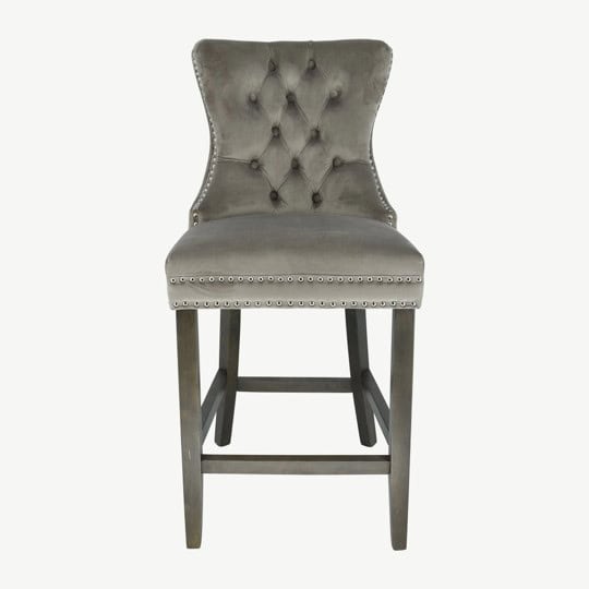 Kacey Stool with Antique Legs - Mink Velvet (Set of 2) - Image 3