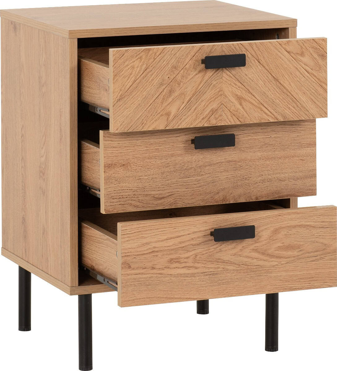 Leon 3 Drawer Bedside - Medium Oak Effect - Image 5