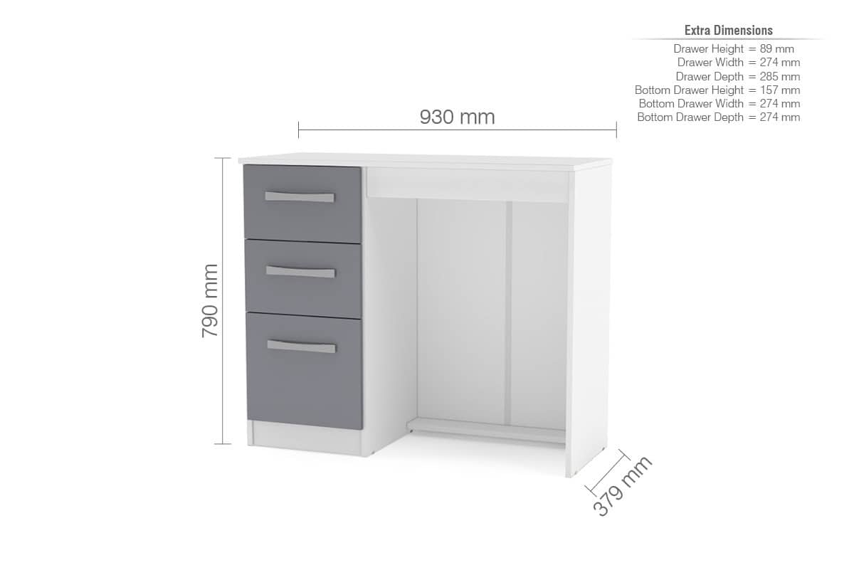 Lynx 3 Drawer Dressing Table - White & Grey - Image 2
