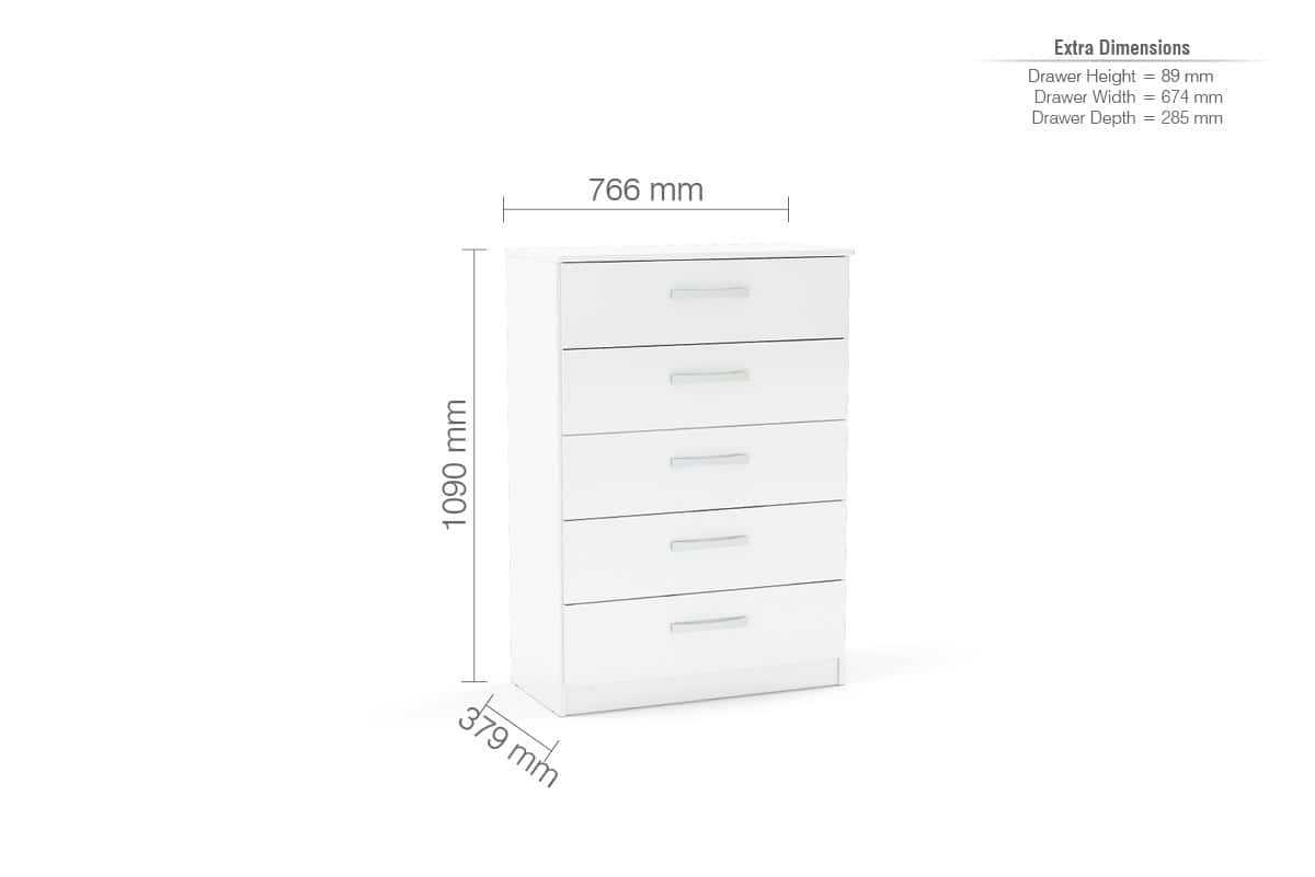 Lynx 5 Drawer Chest - White - Image 2