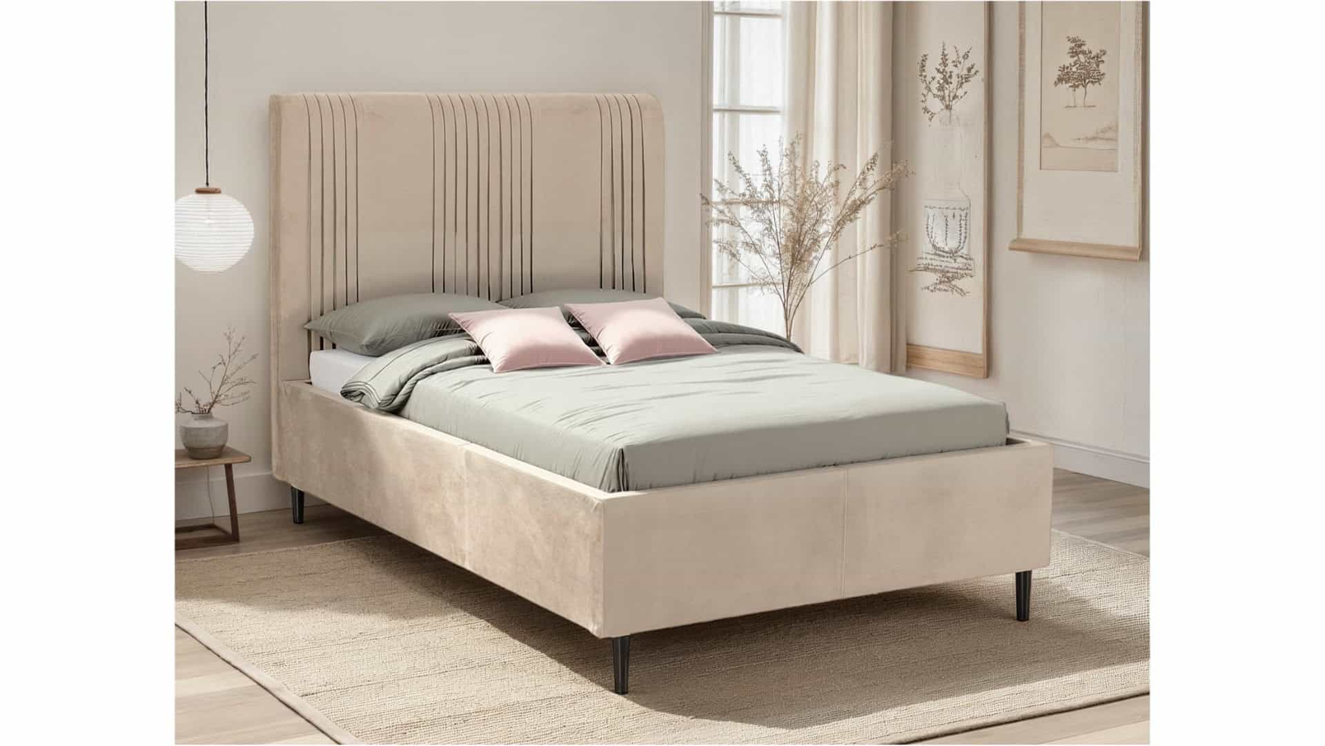 5ft Maine Bedframe – Taupe Velvet