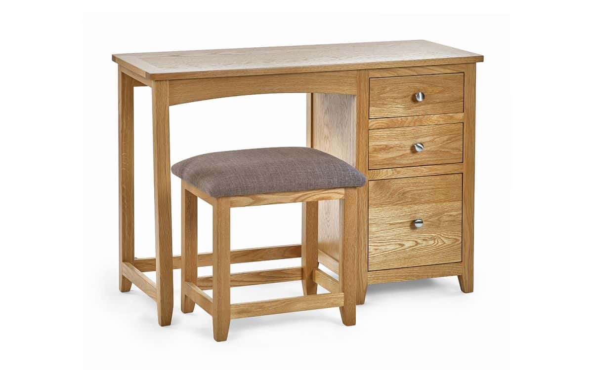 Malcolm Single Pedestal Dressing Table & Stool Set - Oak - Image 2