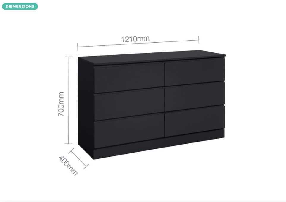 Oslo 6 Drawer Chest - Black - Image 5
