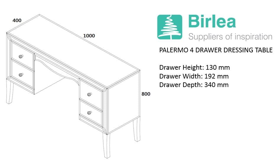 Palermo Mirrored 4 Drawer Dressing Table - Image 4