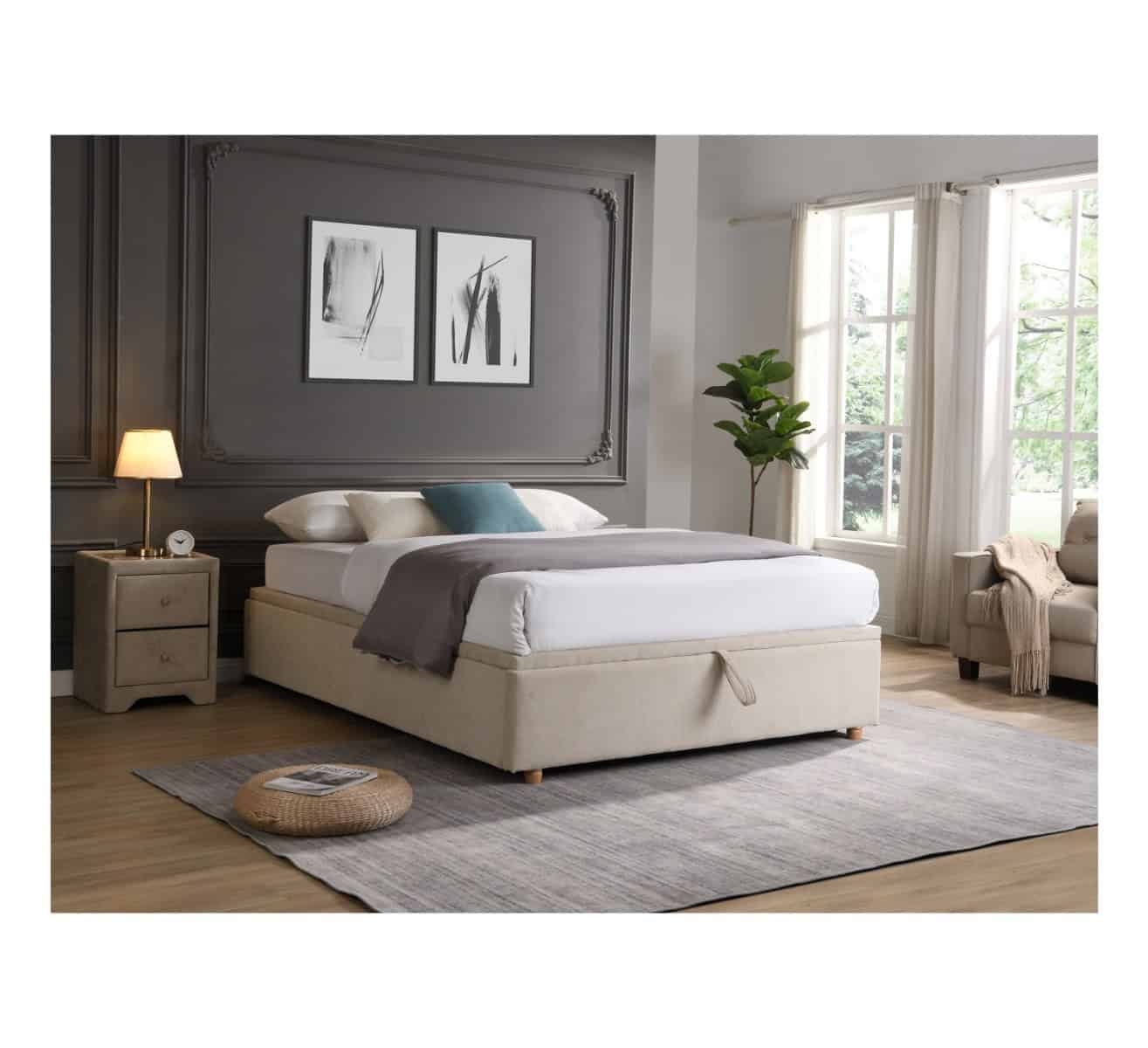Rio 4ft6 Gas Lift Ottoman Bedframe - Beige - Image 2