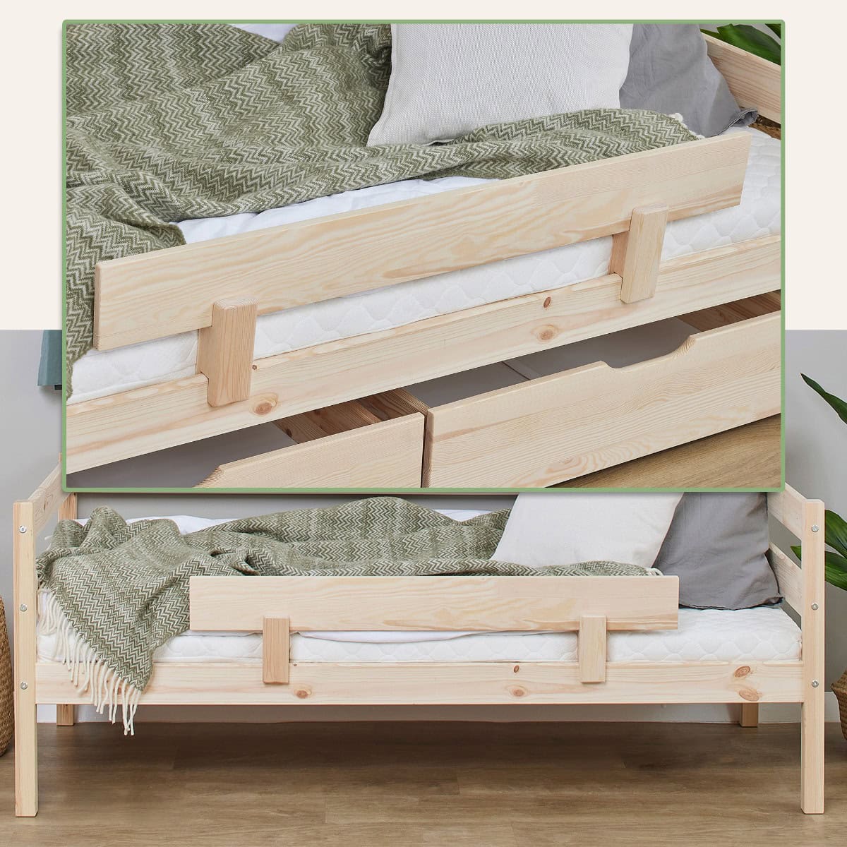 Hoppekids Shorty Daybed with Safety Rail - Natural - Image 4