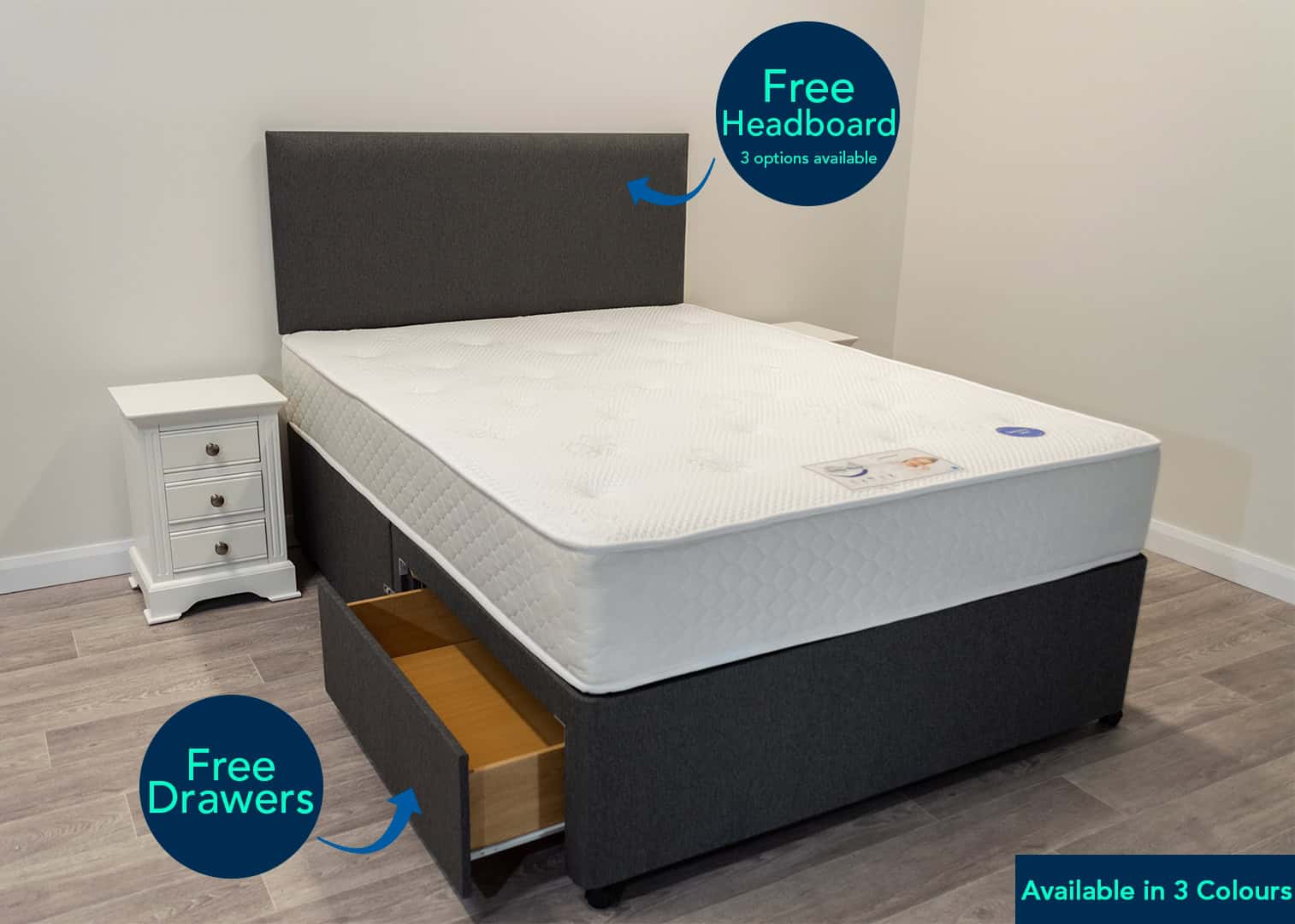 4ft Saturn Mattress with 2 FREE Drawers Base & Headboard