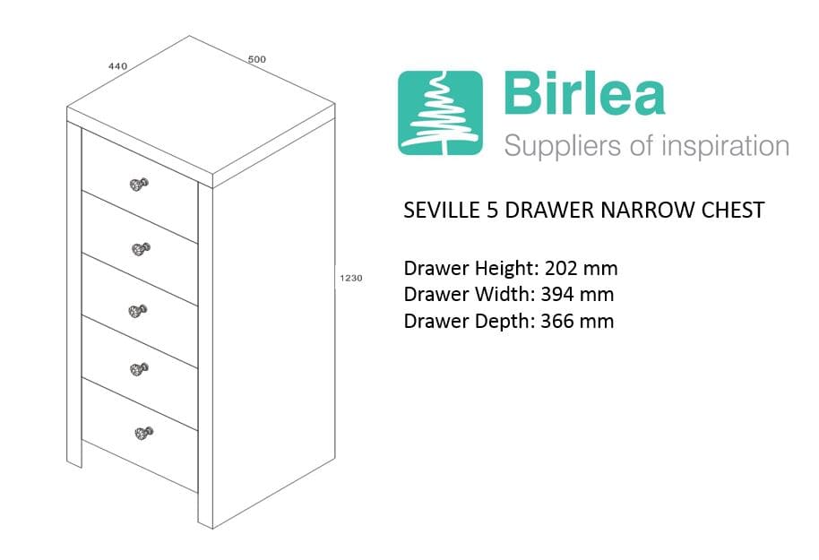 Seville Mirrored 5 Drawer Narrow Chest - Image 4
