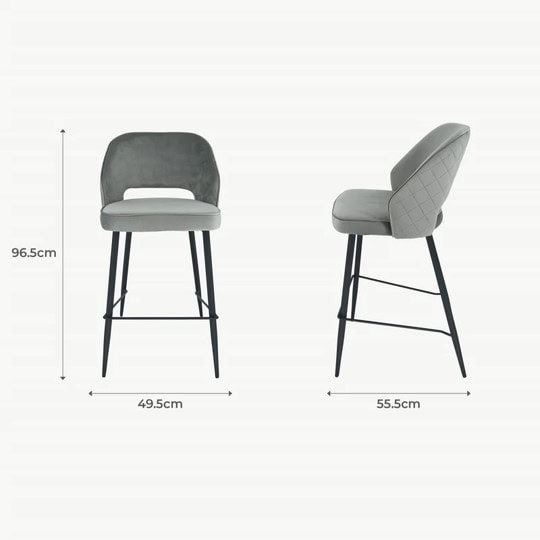 Sutton Stool - Grey Velvet (Set of 2) - Image 6