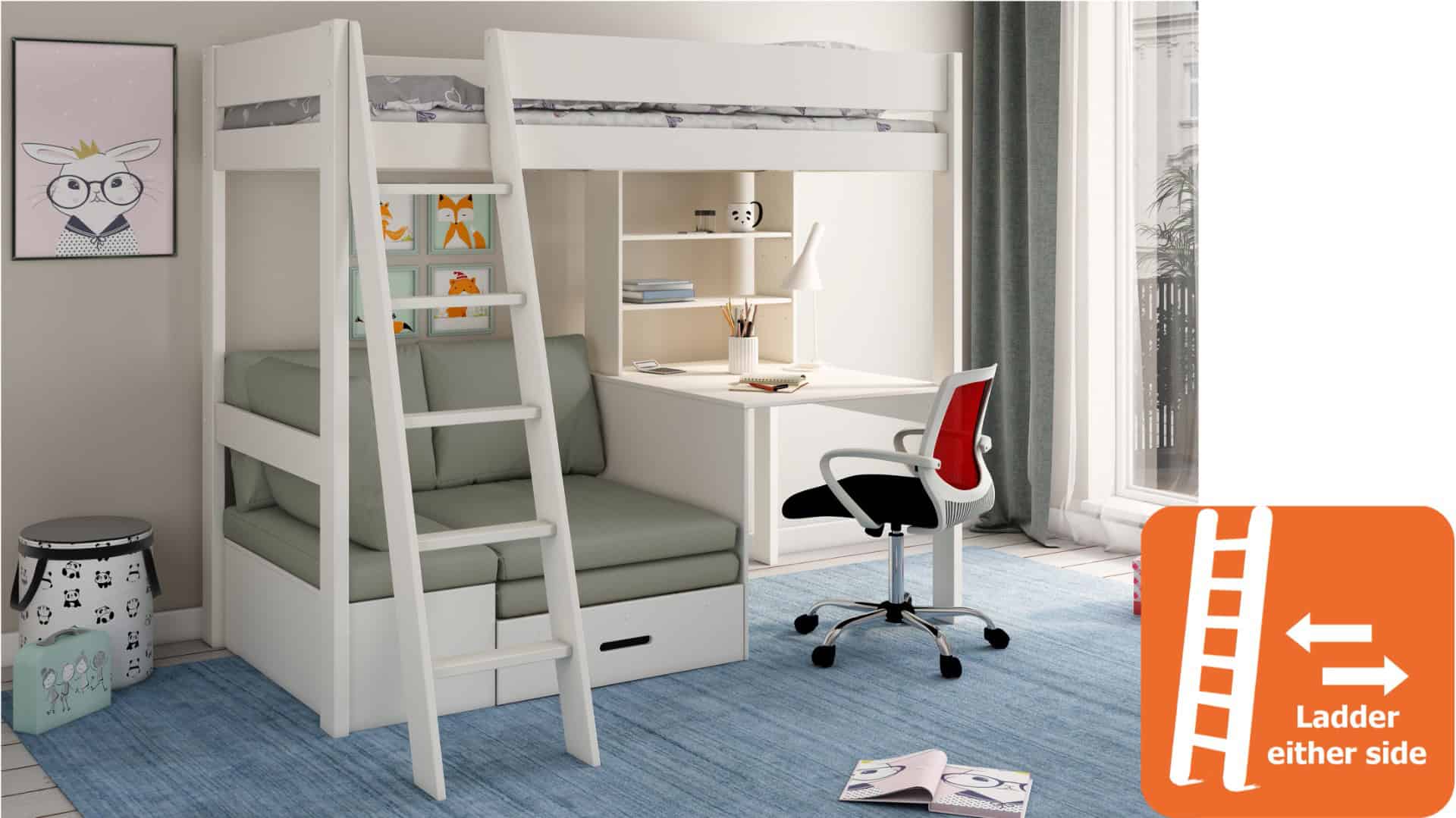 Kids Avenue Estella White Highsleeper with Silver Sofa Bed - Image 8