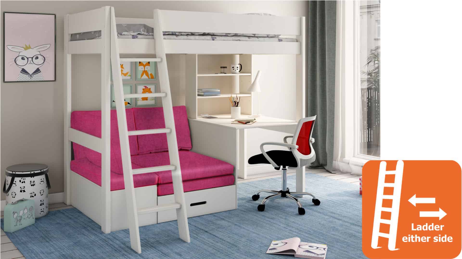 Kids Avenue Estella White Highsleeper with Pink Sofa Bed - Image 8