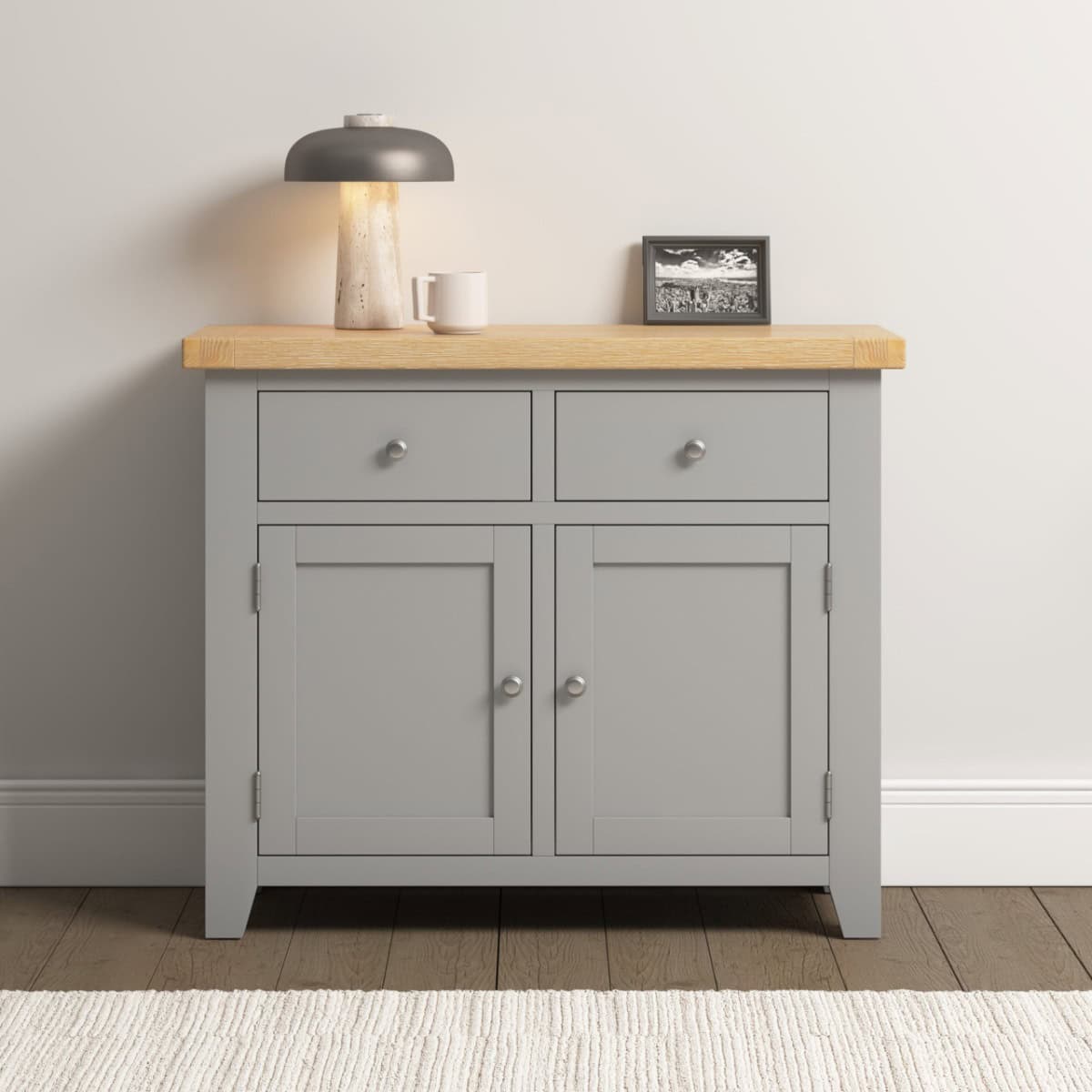 Windsor 2 Door 2 Drawer Sideboard – Pebble Grey & Oak