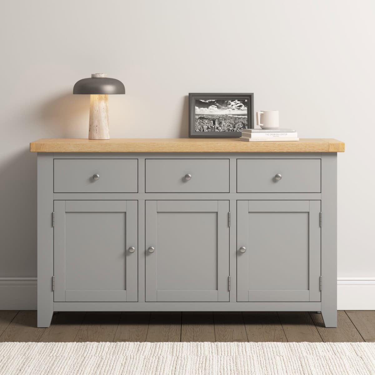 Windsor 3 Door 3 Drawer Sideboard – Pebble Grey