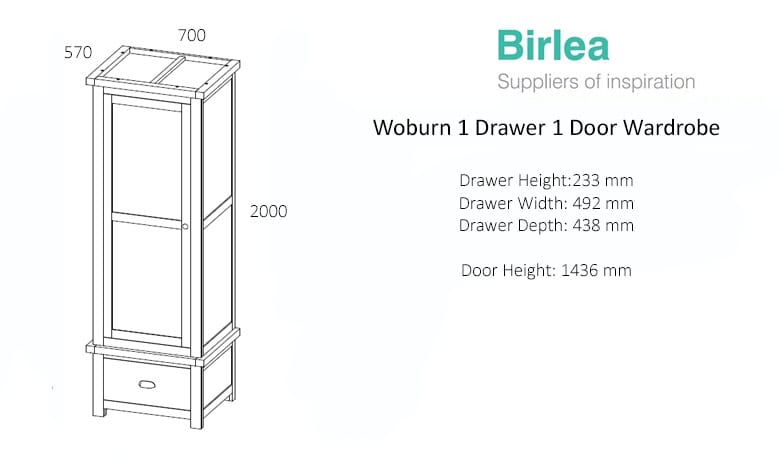 Woburn 1 Door 1 Drawer Wardrobe - Oak - Image 5