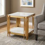 Belini End Table - Sintered Stone & Gold - Image 2