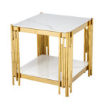 Belini End Table - Sintered Stone & Gold - Image 4