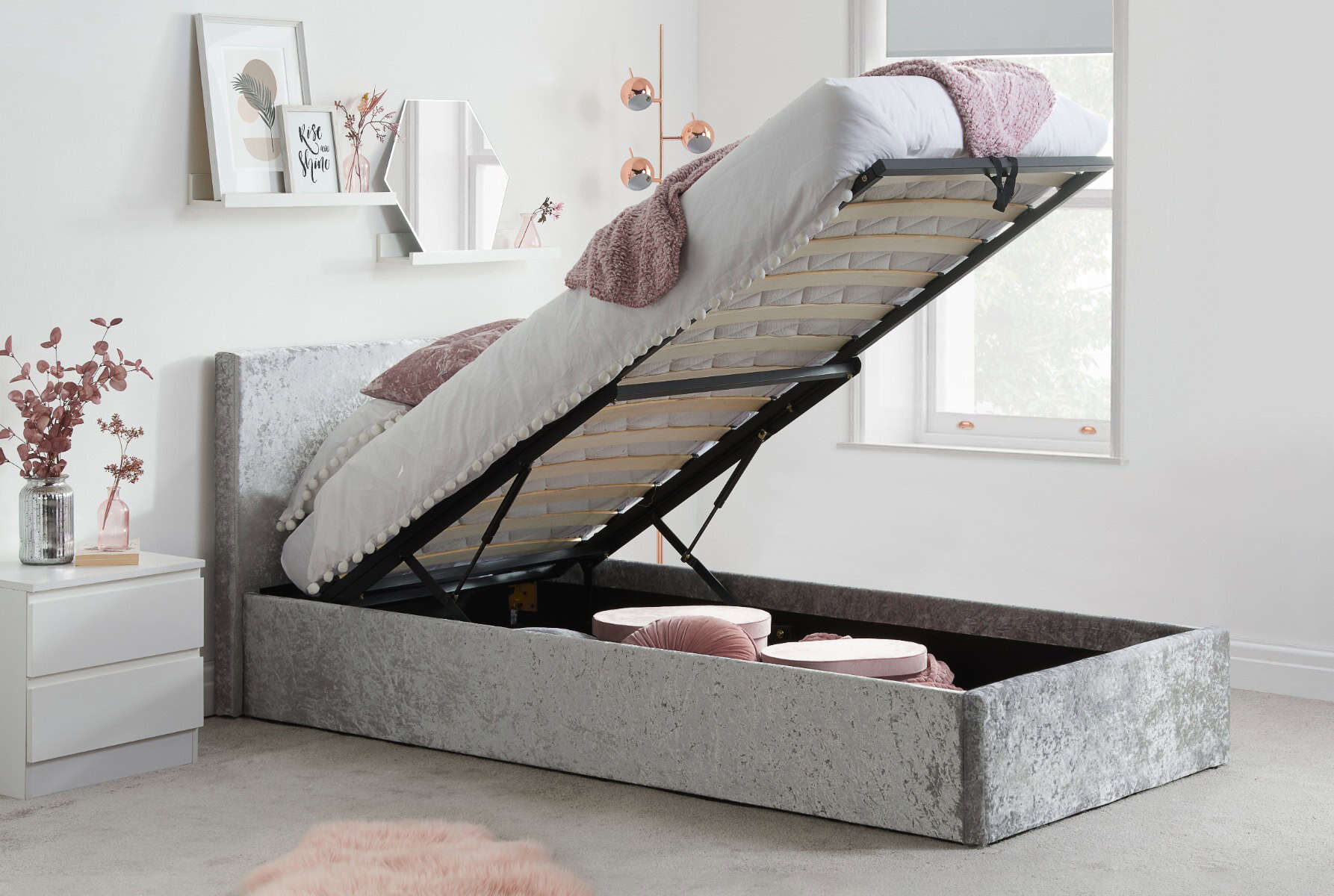 Berlin 3ft Ottoman in Steel Crushed Velvet