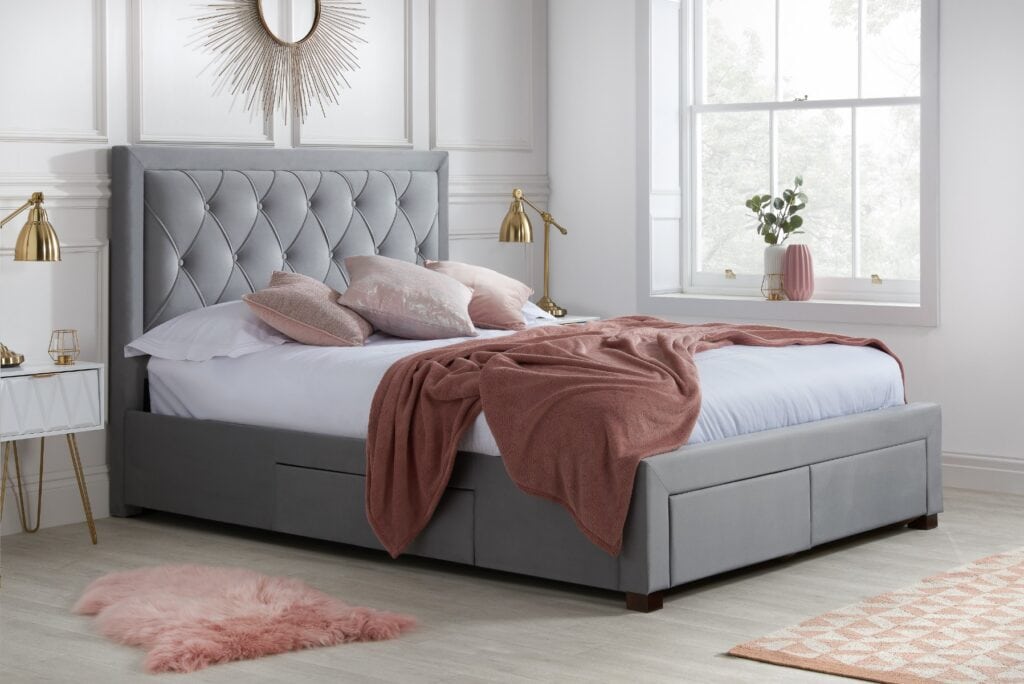 5ft Woodbury Drawer Bed - Grey Velvet - PRICE DROP!