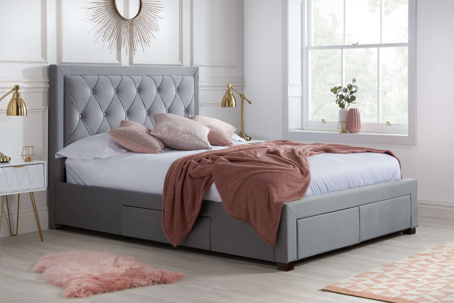 5ft Woodbury Drawer Bed – Grey Velvet – PRICE DROP!