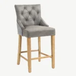 Jenna Two Tone Bar Stool - Steel PU & Grey Chenille - Image 1