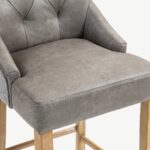 Jenna Two Tone Bar Stool - Steel PU & Grey Chenille - Image 2