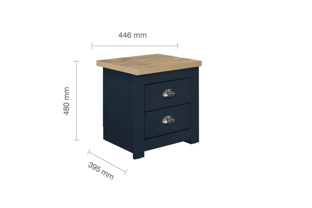 Highgate 2 Drawer Bedside - Navy & Oak - Image 7