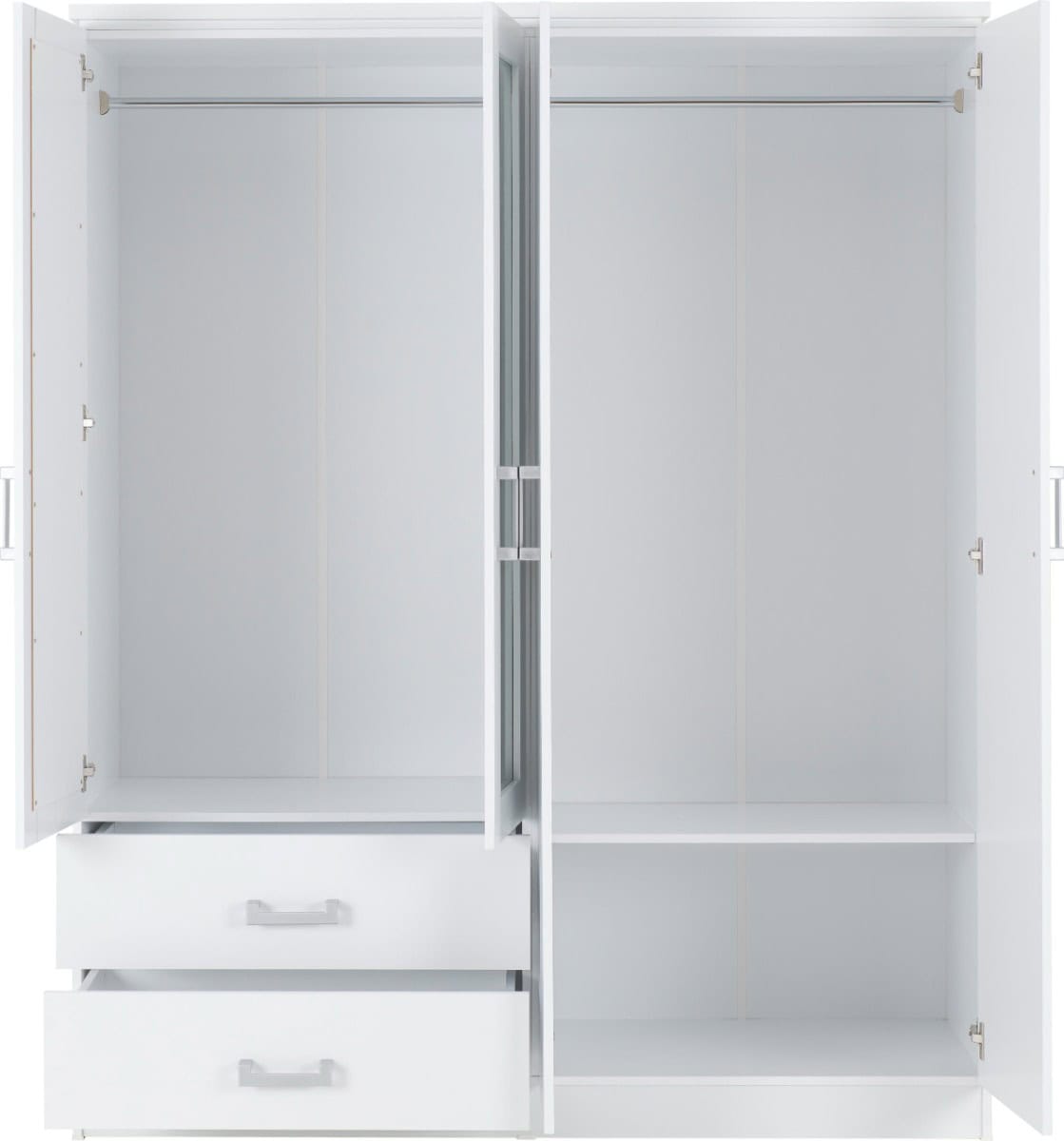 Charles 4 Door 2 Drawer Mirrored Wardrobe - White - Image 3