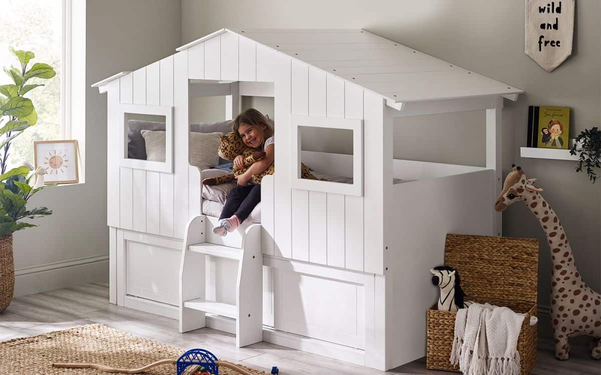 Oak Treehouse Midsleeper & Storage Unit - White - Image 12